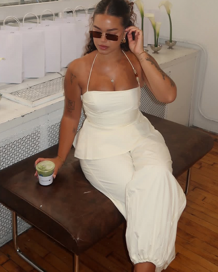 Cream Drawstring Balloon Pants