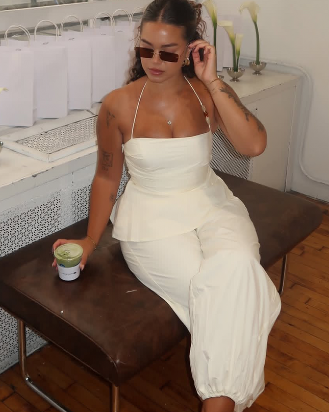 Cream Drawstring Balloon Pants