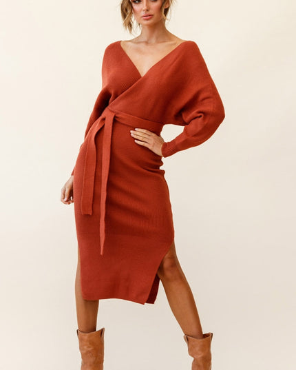Camel Knit Midi Dress