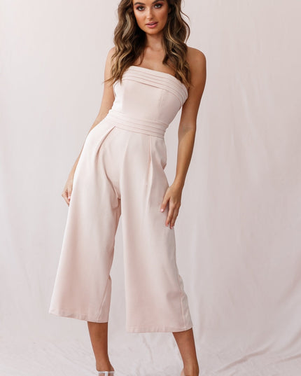 Nude Pink Strapless Wide Leg Jumpsuit