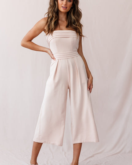 Nude Pink Strapless Wide Leg Jumpsuit