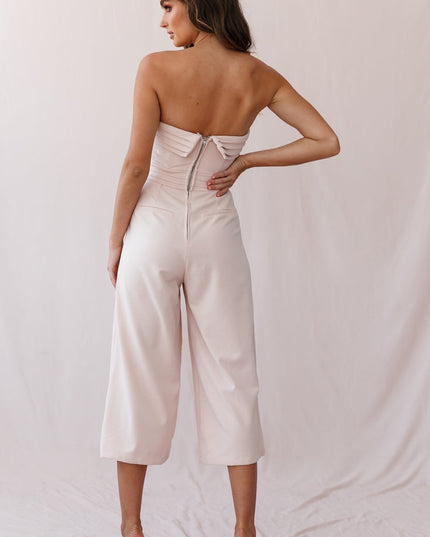 Nude Pink Strapless Wide Leg Jumpsuit