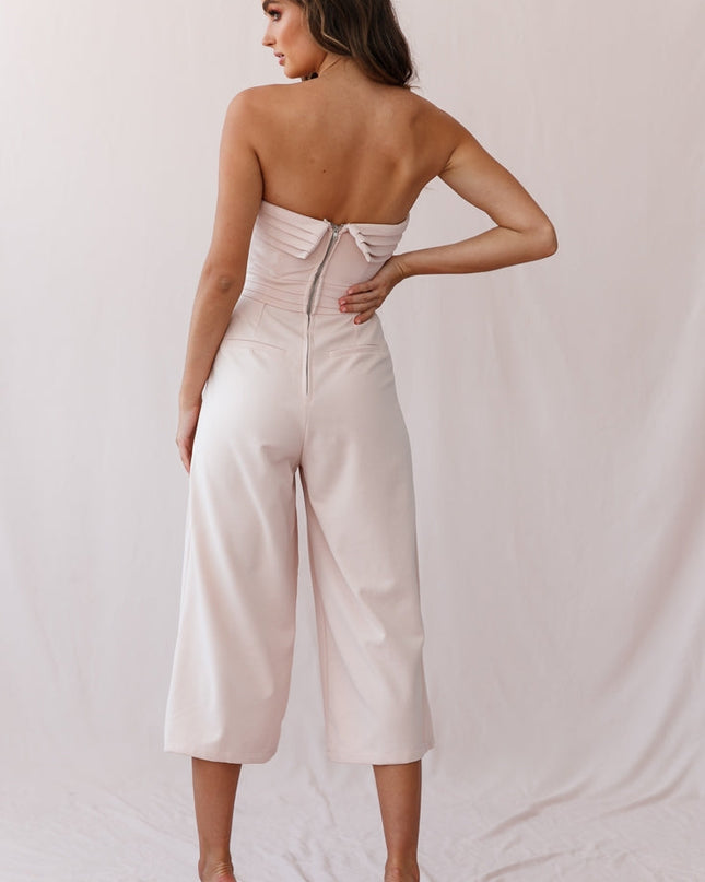 Nude Pink Strapless Wide Leg Jumpsuit