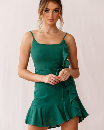 Forest Green Chiffon Mini Dress