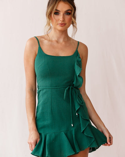 Forest Green Chiffon Mini Dress