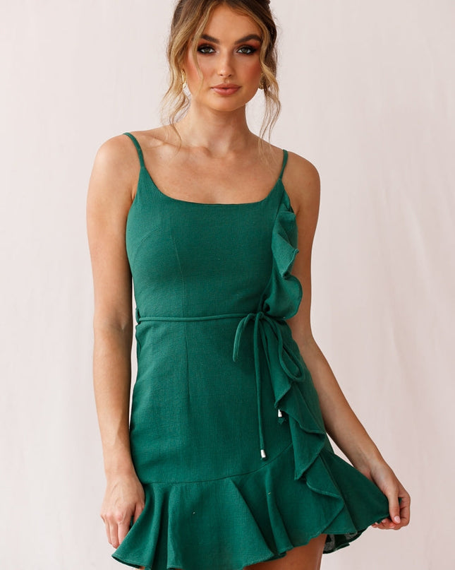 Forest Green Chiffon Mini Dress