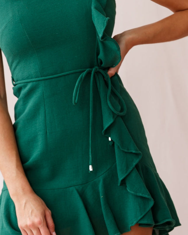 Forest Green Chiffon Mini Dress