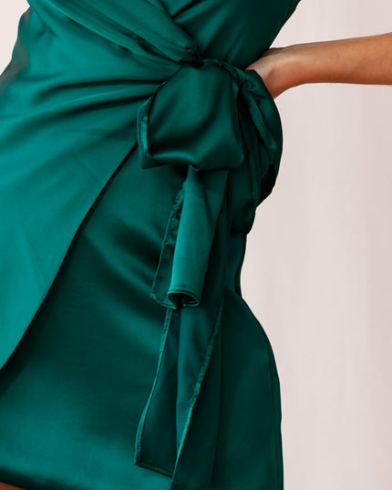 Forest Green Faux Wrap Dress
