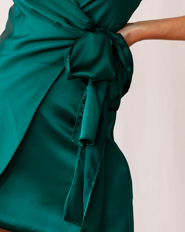 Forest Green Faux Wrap Dress