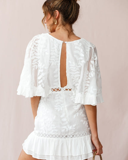 White Leafy Embroidered Dress