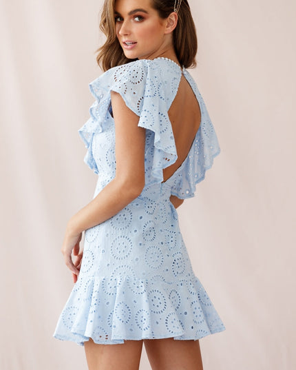 Steel Blue Anglaise Ruffle Dress