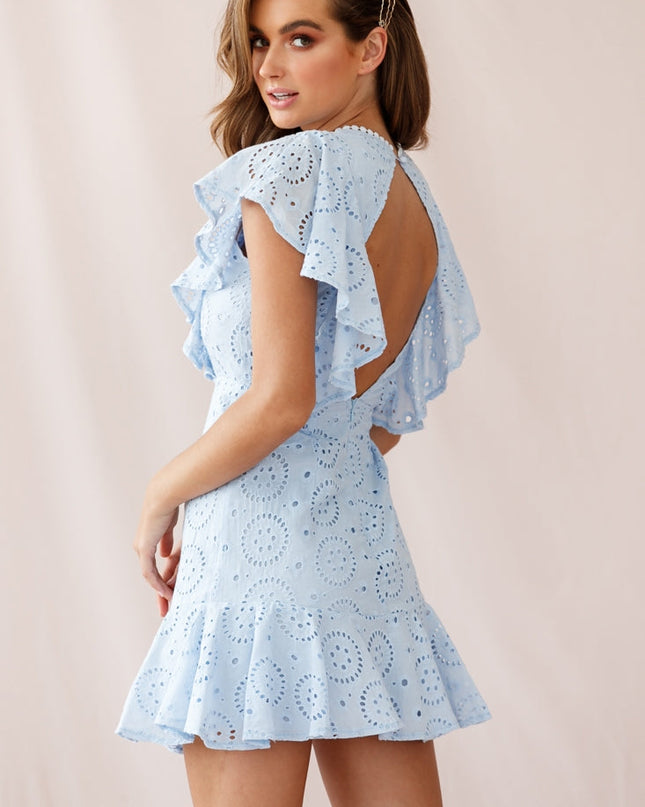 Steel Blue Anglaise Ruffle Dress
