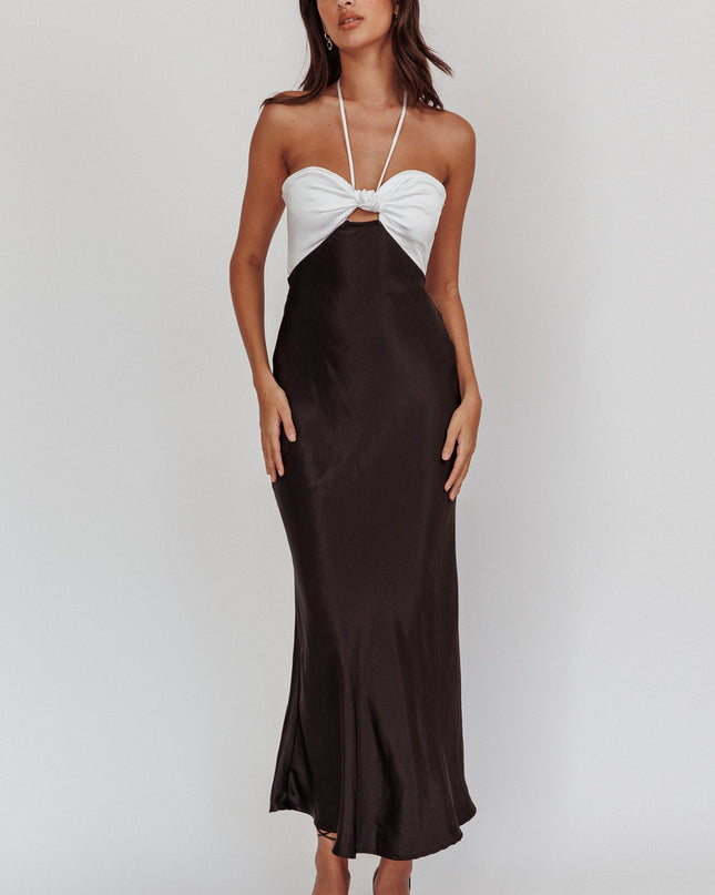 Black Knot Bust Halter Midi Dress