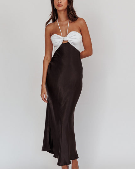 Black Knot Bust Halter Midi Dress