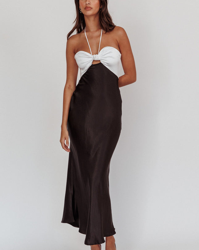 Black Knot Bust Halter Midi Dress