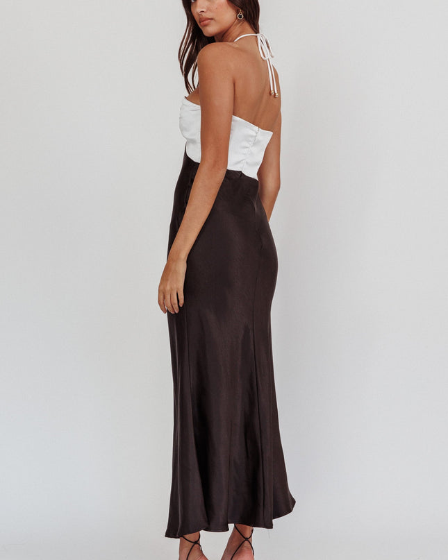 Black Knot Bust Halter Midi Dress