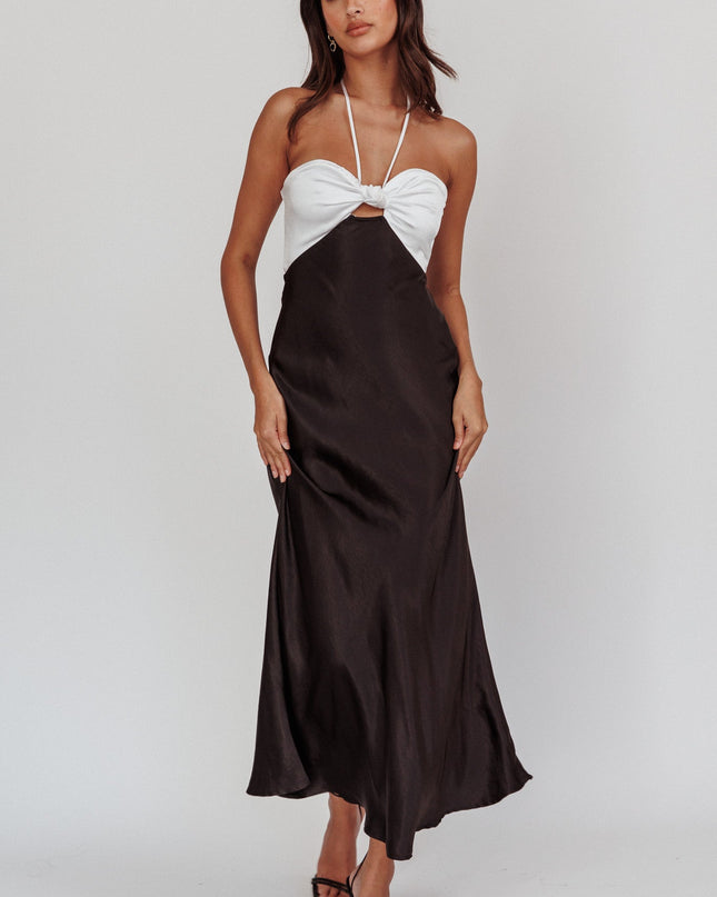 Black Knot Bust Halter Midi Dress