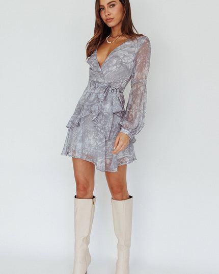 Grey Layered Balloon Sleeve Dress