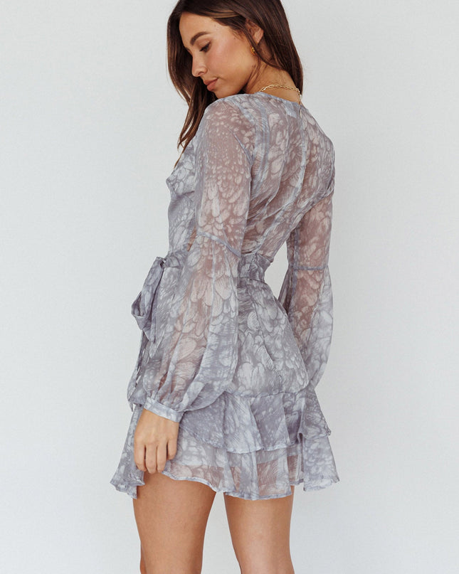 Grey Layered Balloon Sleeve Dress