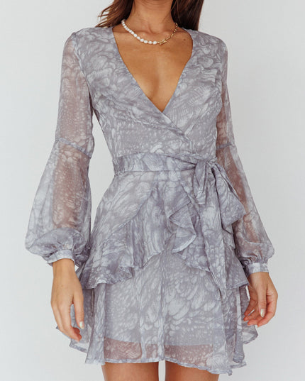 Grey Layered Balloon Sleeve Dress
