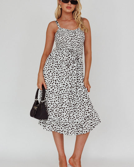 White/Black Honey Shirred Frill Midi Dress