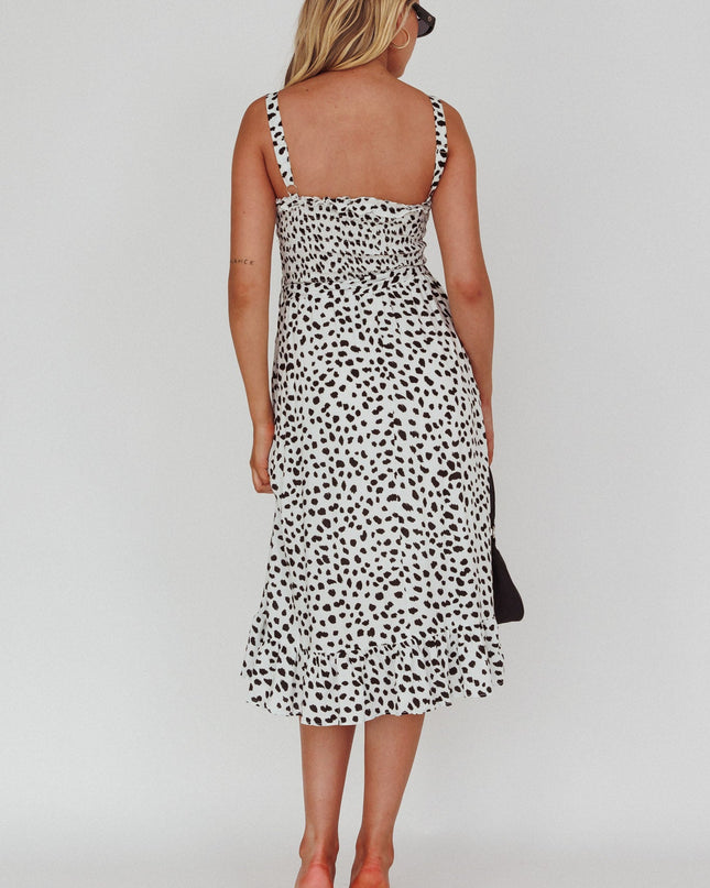 White/Black Honey Shirred Frill Midi Dress