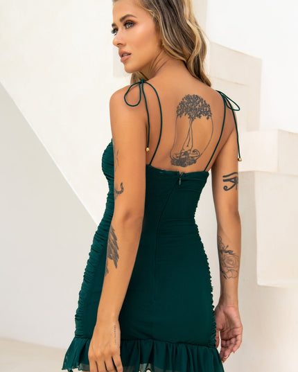 Forest Green Ruched Mini Dress