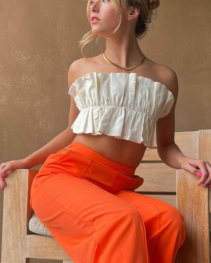White Ruffle Crop Top