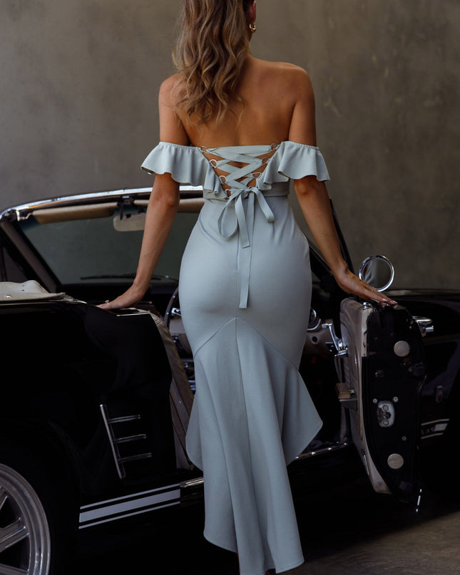 Sage Cloud 9 Bardot Neckline Corset Back Dress
