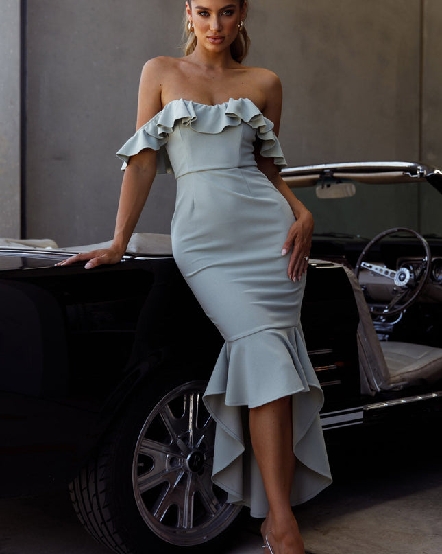 Sage Cloud 9 Bardot Neckline Corset Back Dress