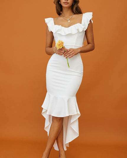 White Cloud 9 Bardot Neckline Corset Back Dress