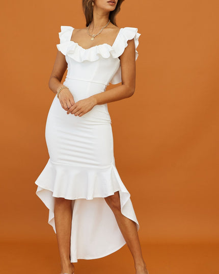 White Cloud 9 Bardot Neckline Corset Back Dress