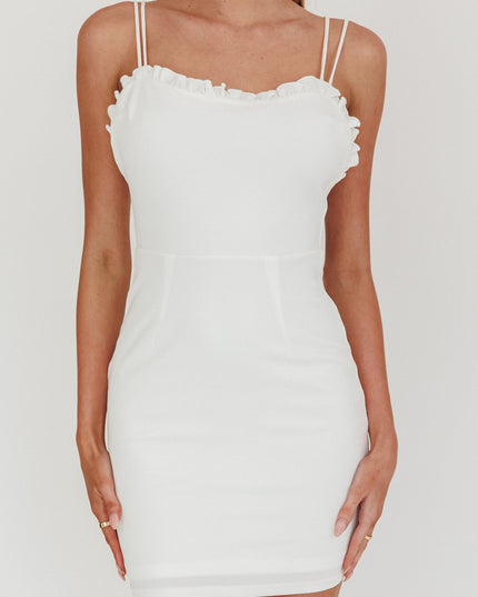 White Frill Neckline Double Strap Mini Dress