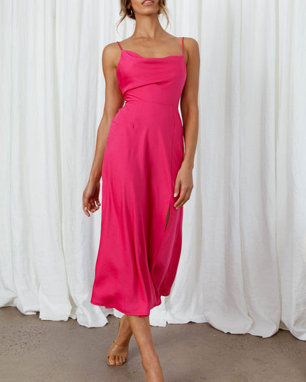 Hot Pink Front Split Midi Dress