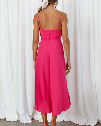 Hot Pink Front Split Midi Dress