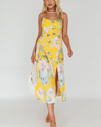 Mustard Front Split Midi Dress Lily