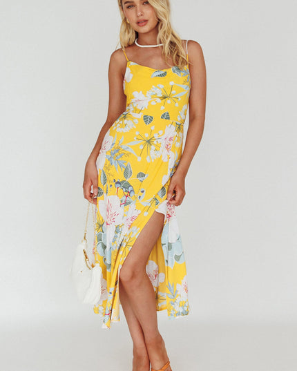 Mustard Front Split Midi Dress Lily