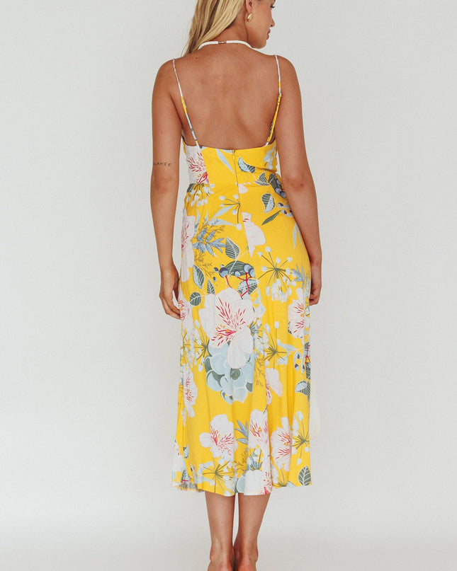 Mustard Front Split Midi Dress Lily