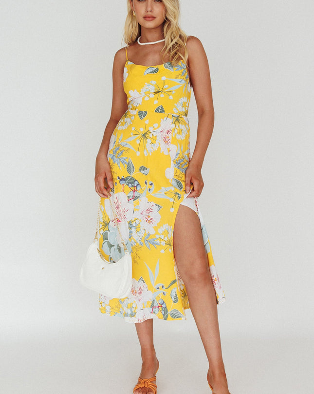 Mustard Front Split Midi Dress Lily