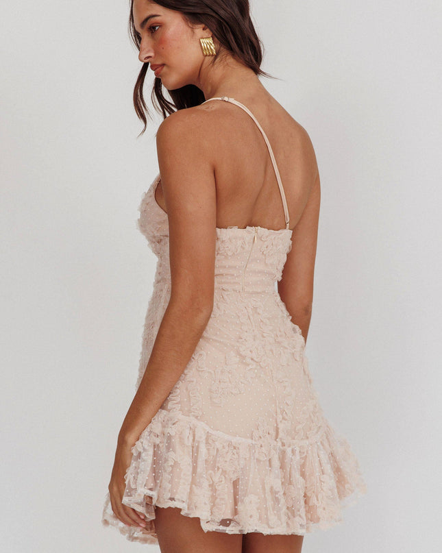 Mocha One Shoulder Embellished Dress