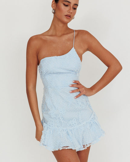 Steel Blue One Shoulder Embellished Dress