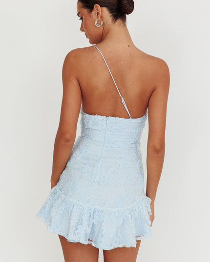 Steel Blue One Shoulder Embellished Dress