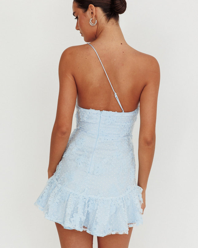 Steel Blue One Shoulder Embellished Dress