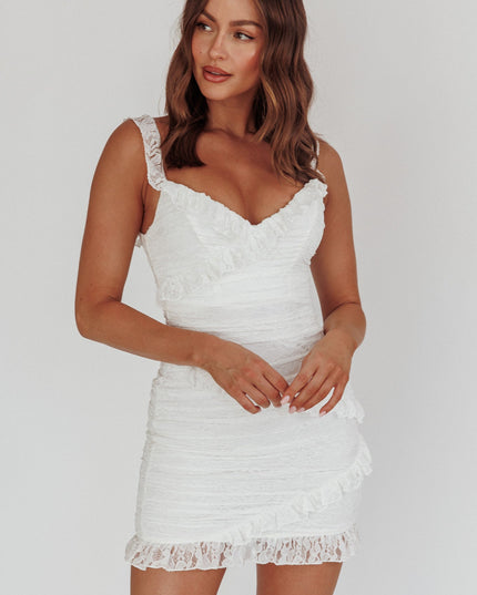 White Frill Trim Mini Dress