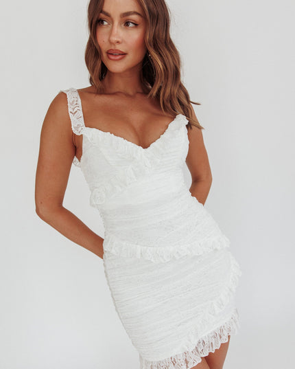 White Frill Trim Mini Dress