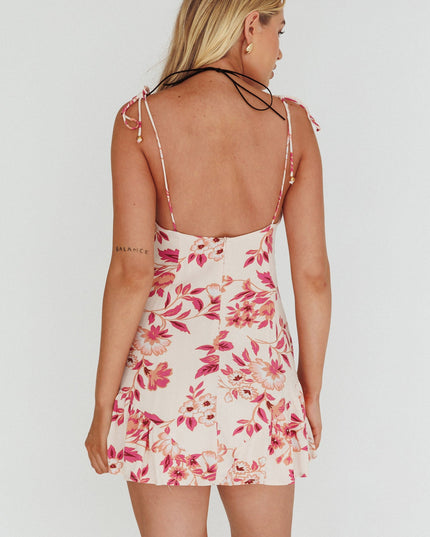 Cream Tied Shoulder Mini Dress Floral