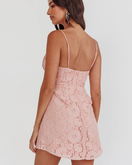 Pink Dreams Lace Overlay Tie Bust Dress