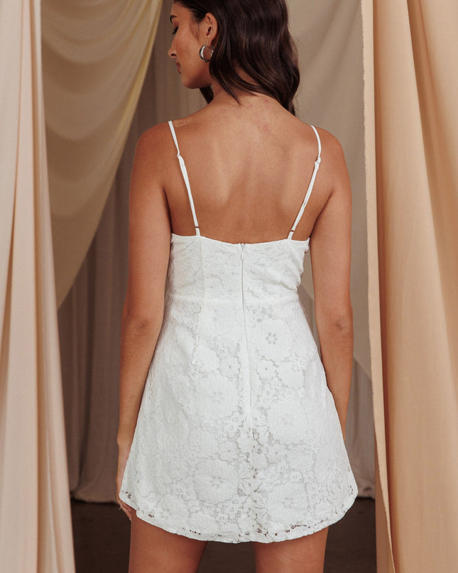 White Dreams Lace Overlay Tie Bust Dress Floral