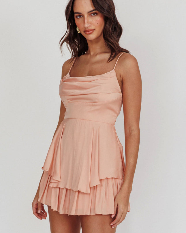 Peach Cowl Neck Flounce Romper