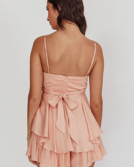 Peach Cowl Neck Flounce Romper